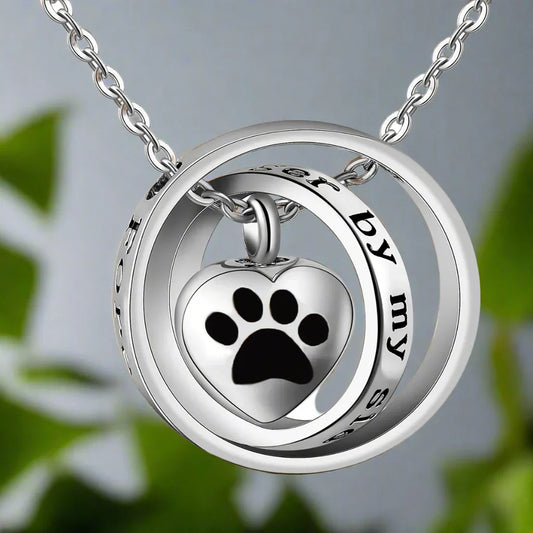 "No Longer By My Side, Forever In My Heart" – Stainless Steel Urn Paw Necklace